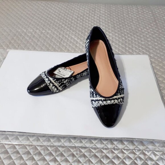 NWT Zara black, white & gold tweed-like flats w/ patent black rounded toe, 6 - Picture 7 of 14